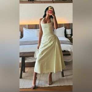 House of CB Tallulah Matcha Green Cotton Halter Neck Midi Dress XS